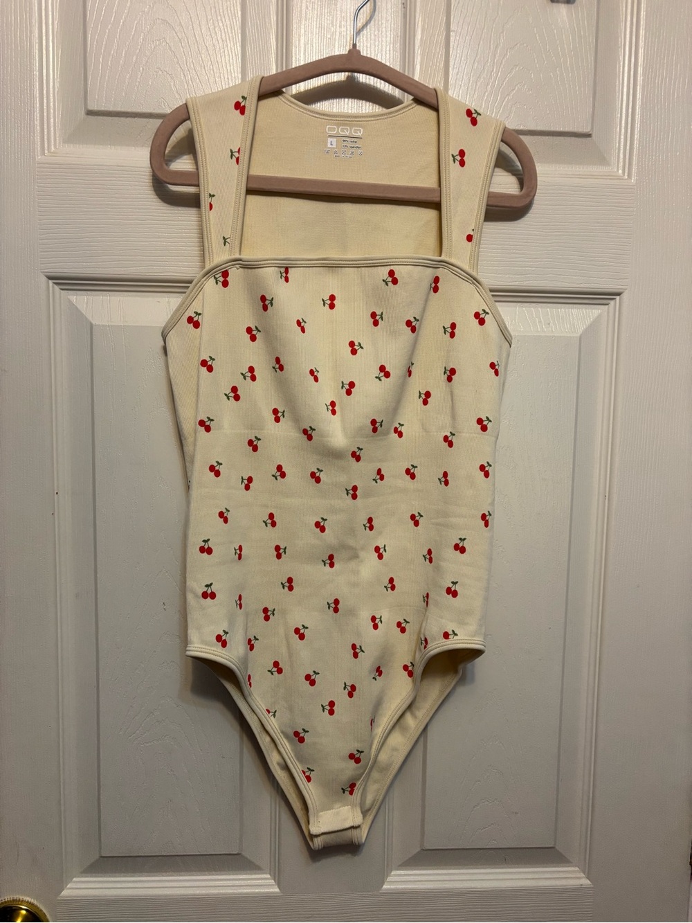 NEW OQQ Ribbed Cherry Print Bodysuit - Large